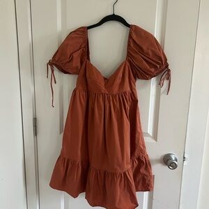 Rust Orange Puff Sleeve Dress